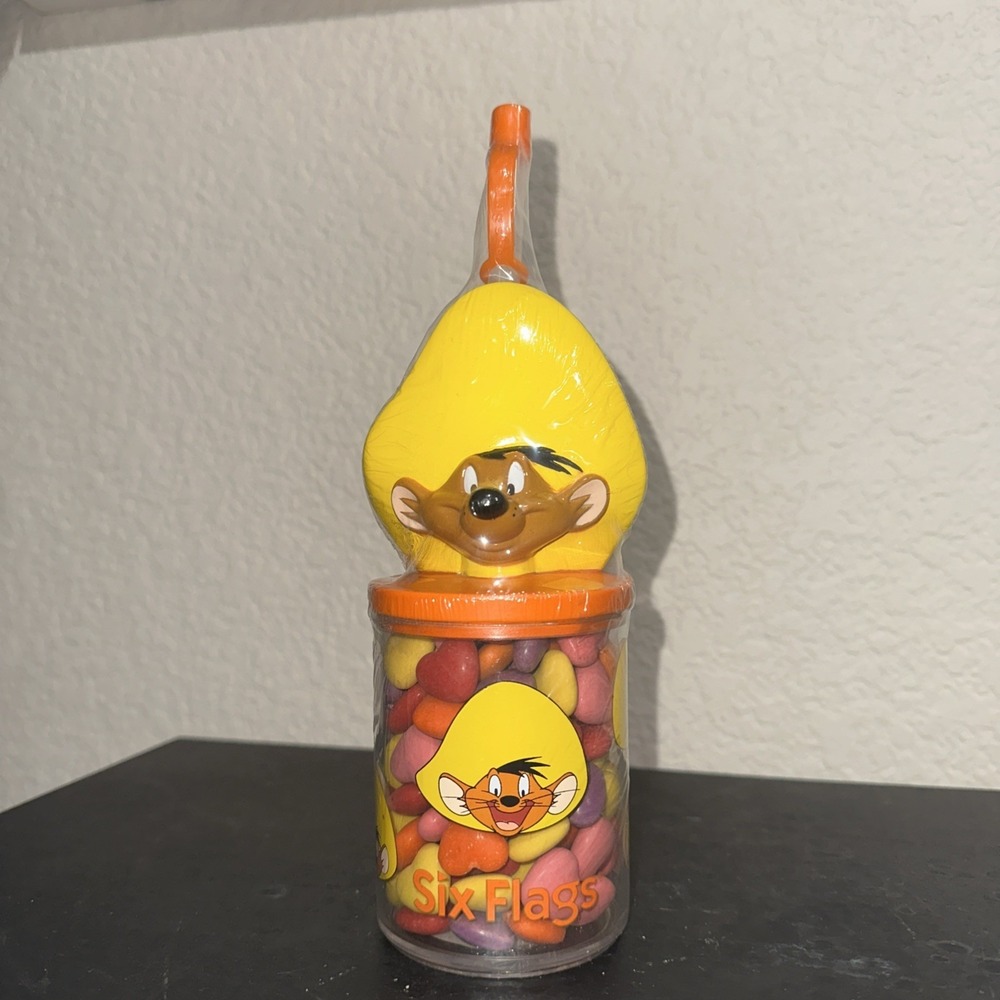 Vintage Six Flags Speedy Gonzales RARE Cup w/ Straw &Candy Looney Tunes 1997 NEW